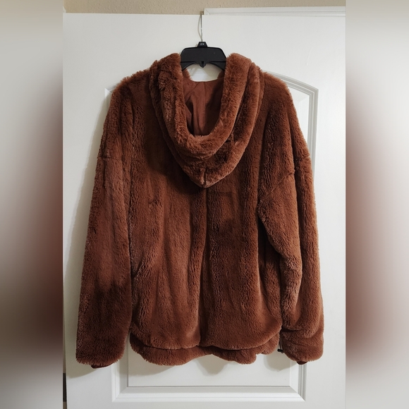 NWOT Free People Movement Hoodie Off The Record Faux Fur Pullover Brown XS - Picture 6 of 6